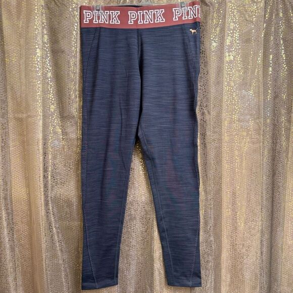 PINK Victorias Secret Gray Mauve Fleece Lined Full Length Leggings Large - Picture 1 of 7